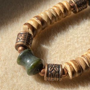 Handmade Wood & Stone Beaded Necklace - Gender Neutral - 19"